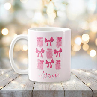 Shock rosa Coquette Pickle Burk och Bow Personlig Kaffemugg