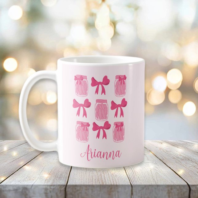 Shock rosa Coquette Pickle Burk och Bow Personlig Kaffemugg (Hot Pink Coquette Pickle Jars and Bows Personalized Mug)