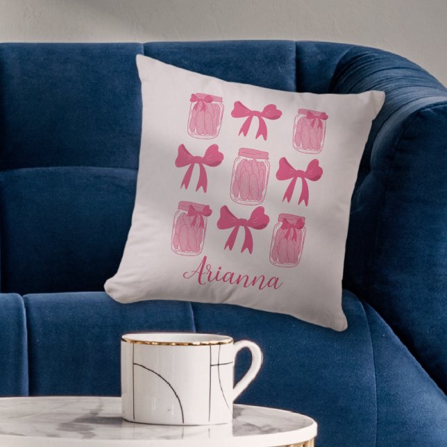 Shock rosa Coquette Pickle Burk och Bow Personlig Kudde (Hot Pink Coquette Pickle Jar and Bow Personalized Throw Pillow)