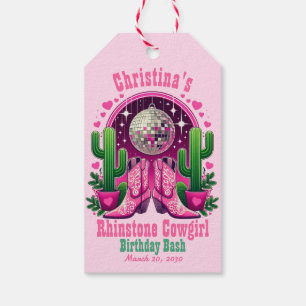 Shock rosa Cowgirl Boots & Disco Boll Bachelorette Presentetikett