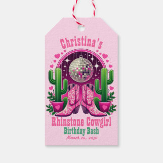 Shock rosa Cowgirl Boots & Disco Boll Bachelorette Presentetikett