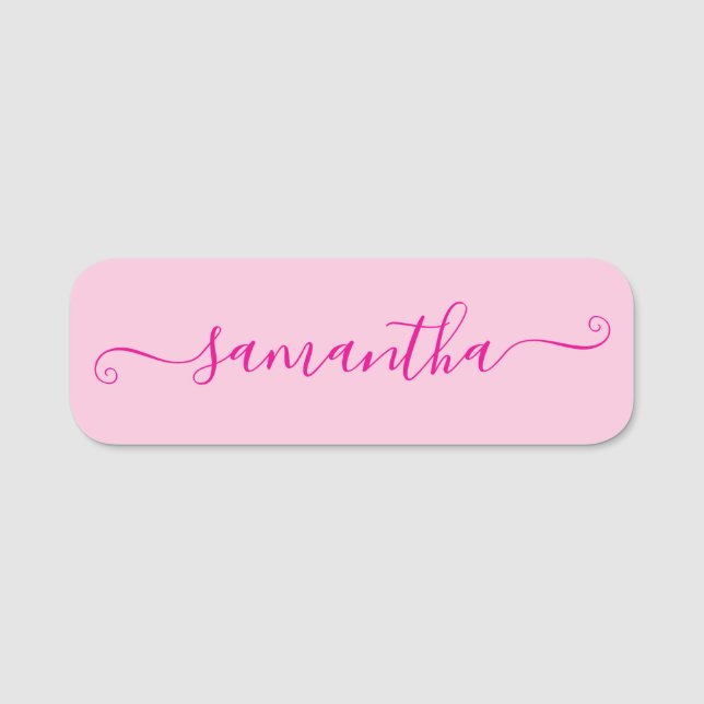 Shock rosa Cute Namnteckning Namnbricka (Framsida)