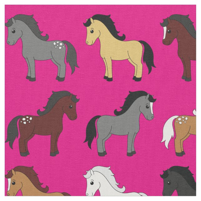 Shock rosa Cute Tecknad Horses Kids Tyg (Närbild)