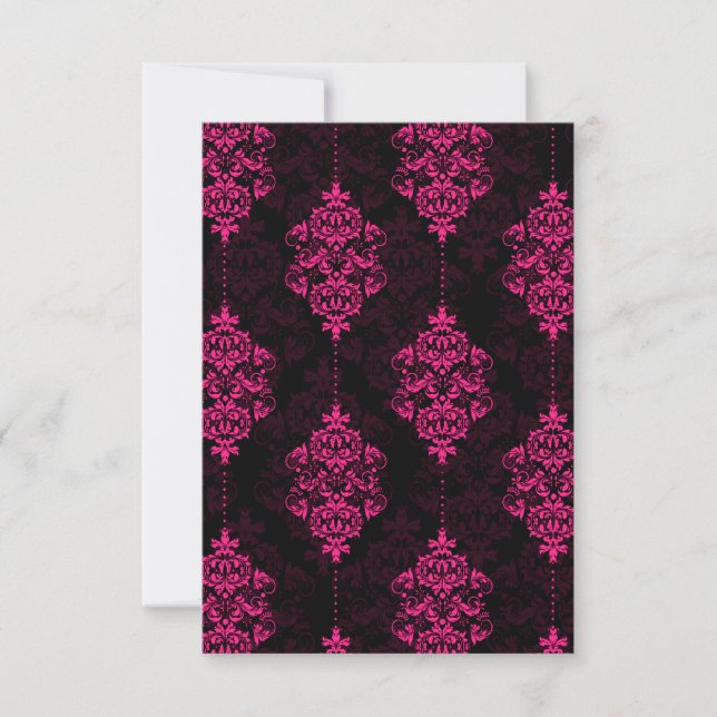 Shock rosa Damask & Black Bröllops OSA-kort OSA Kort (Framsida)