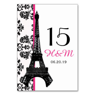 SHOCK ROSA DAMASK EIFFEL TORN PARISIAN BRÖLLOP BORDSNUMMER