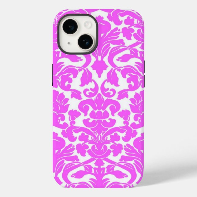 Shock rosa Damask iPhone 14 Fodral (Baksida)