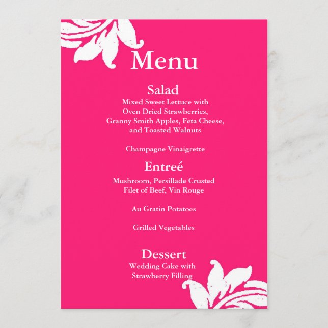 Shock rosa Damask Wedding Menu Meny (Framsida)