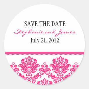 Shock rosa Damask Wedding Sticker Runt Klistermärke