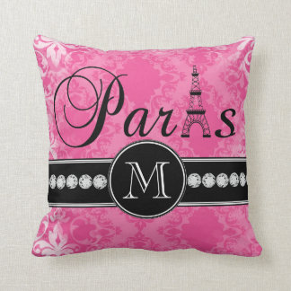 Shock rosa damastast Paris Monogrammmed Kudde
