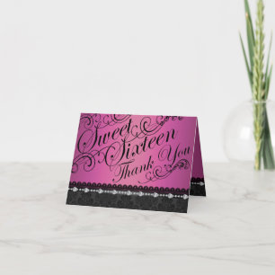 Shock rosa Diamond & Damask söt16 Tack Kort