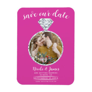 Shock rosa Diamond Ring Bling Photo Save Date Magnet