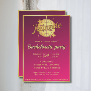 Shock rosa disco boll-bachelorette inbjudningar