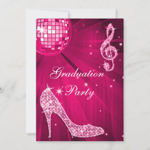 Shock rosa Disco Boll Gnistra Heels Studenten Inbjudningar