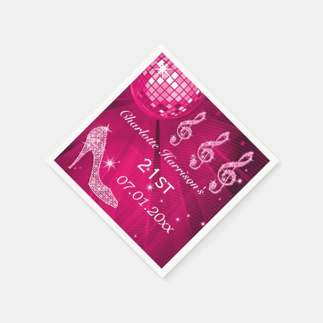 Shock rosa Disco Boll och Gnistra Heels 21:a Pappersservett (Hörn)