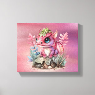 Shock rosa Dragon Girl Baby Shower Anpassningsbar Canvastryck