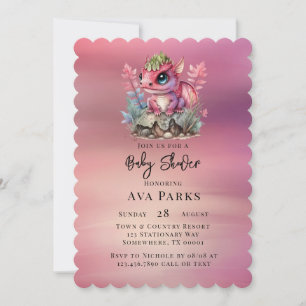 Shock rosa Dragon Girl Baby Shower Inbjudningar