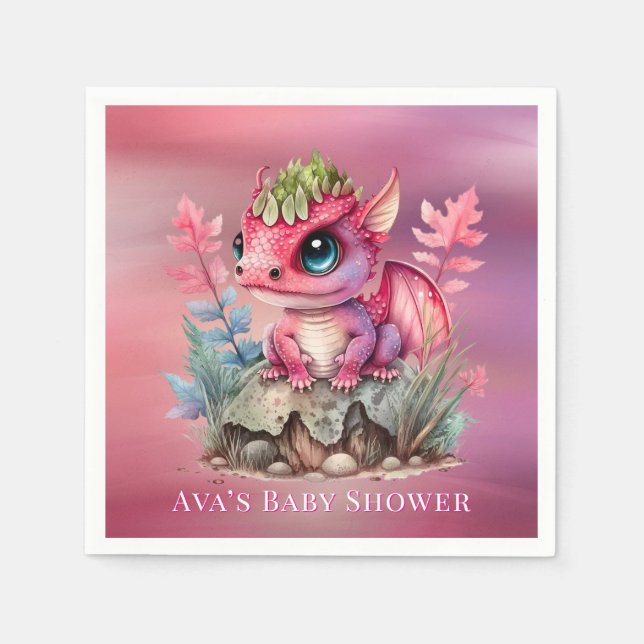 Shock rosa Dragon Girl Baby Shower Pappersservett (Framsidan)