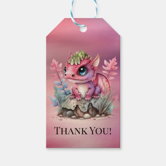 Shock rosa Dragon Girl Baby Shower Tack Presentetikett (Framsidan)
