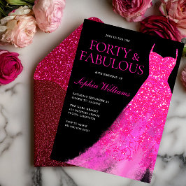 Shock rosa Dress Black 40:e födelsedagen Party Inbjudningar