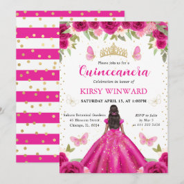 Shock rosa Dress Mörk Skin Princess Quinceanera Inbjudningar