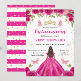 Shock rosa Dress Mörk Skin Princess Quinceanera Inbjudningar