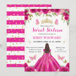 Shock rosa Dress Mörk Skin Princess Sweet 16 Inbjudningar