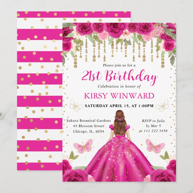 Shock rosa Dress Red Har Princess Birthday Inbjudningar (Fram/baksida)