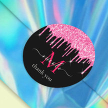 Shock rosa-drivning Glitter + svart monogram, tack