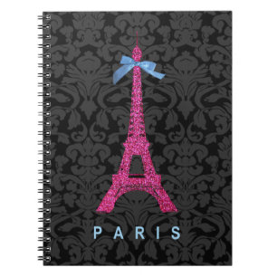 Shock rosa Eiffel Torn i faux glitter Anteckningsbok Med Spiral