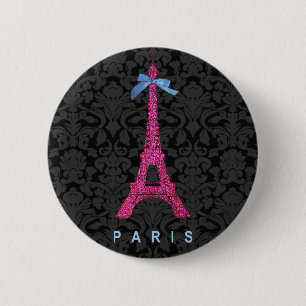 Shock rosa Eiffel Torn i faux glitter Knapp