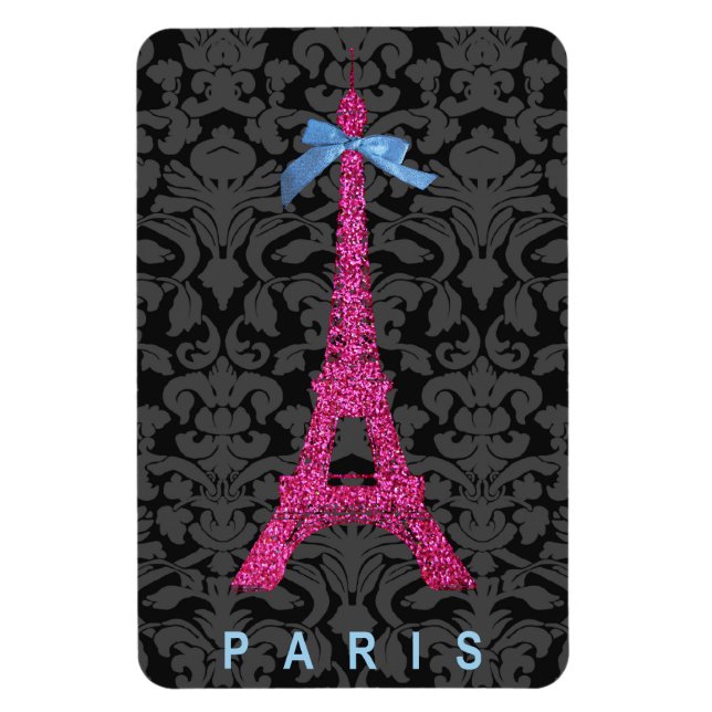 Shock rosa Eiffel Torn i faux glitter Magnet (Vertikal)