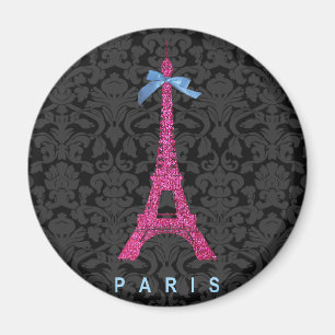 Shock rosa Eiffel Torn i faux glitter Magnet