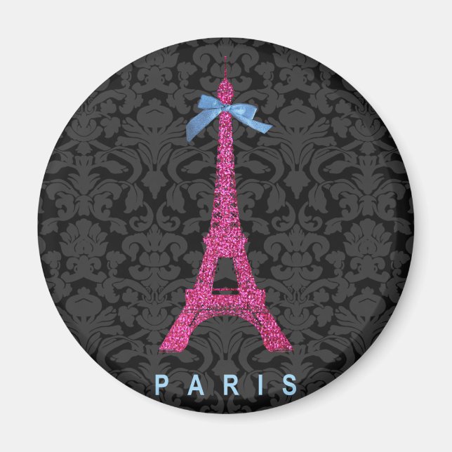Shock rosa Eiffel Torn i faux glitter Magnet (Framsidan)