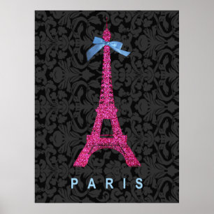 Shock rosa Eiffel Torn i faux glitter Poster