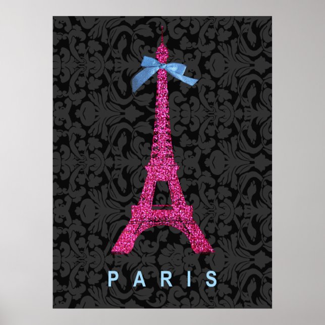 Shock rosa Eiffel Torn i faux glitter Poster (Framsidan)