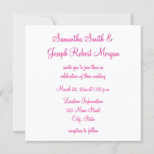 Shock rosa Elegant Calligraphy Solid White Bröllop Inbjudningar