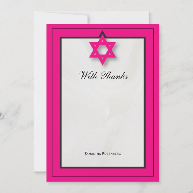 Shock rosa Elegant Fabric Bat mitzvah Tackkort Tack Kort (Framsida)