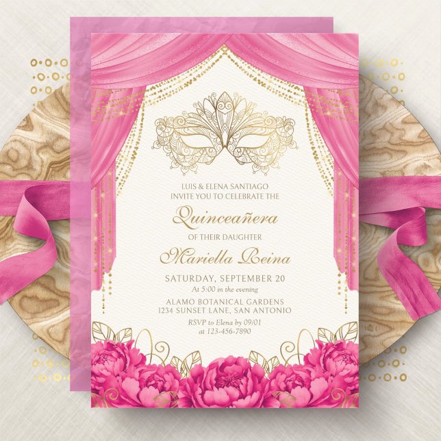 Shock rosa Elegant Masqueraquinceanera Inbjudningar (Skapare uppladdad)