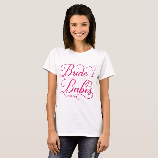 Shock rosa Elegant Script | Brides Babes Anpassnin T Shirt (Hel framsida)