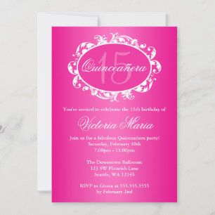 Shock rosa Elegant Swirl Quinceanera Födelsedagsfe Inbjudningar