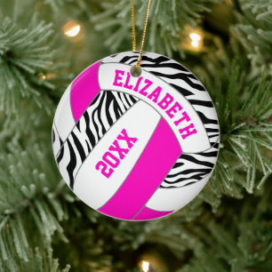 shock rosa eller ANY FÄRG w black zebra volleyball Julgransprydnad Keramik