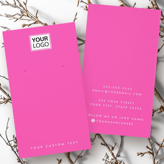 Shock rosa eller något färg-logotyp-visning visitkort (Hot pink or any color logo earring display card)