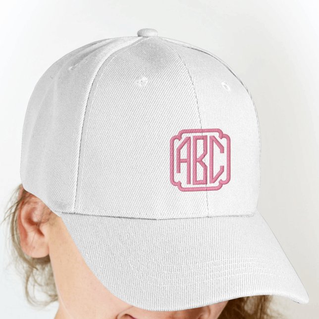 Shock rosa Embroiserat Hat Monogram på vita kapsyl Broderad Keps (Skapare uppladdad)