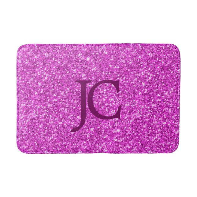 Shock rosa Faux Glitter Anpassningsbar Monogram Badrumsmatta (Framsidan)