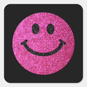 Shock rosa faux glitter ansikte fyrkantigt klistermärke