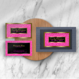 Shock rosa Faux Glitter Guld accents Makeup Visitkort