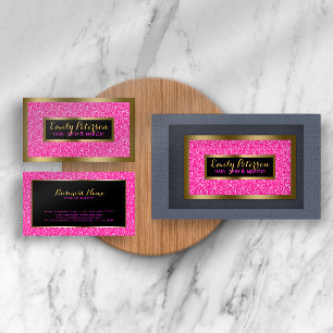 Shock rosa Faux Glitter Guld accents Makeup Visitkort