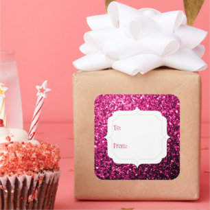 Shock rosa faux glitter sparkles Gift Märkre Stick Fyrkantigt Klistermärke