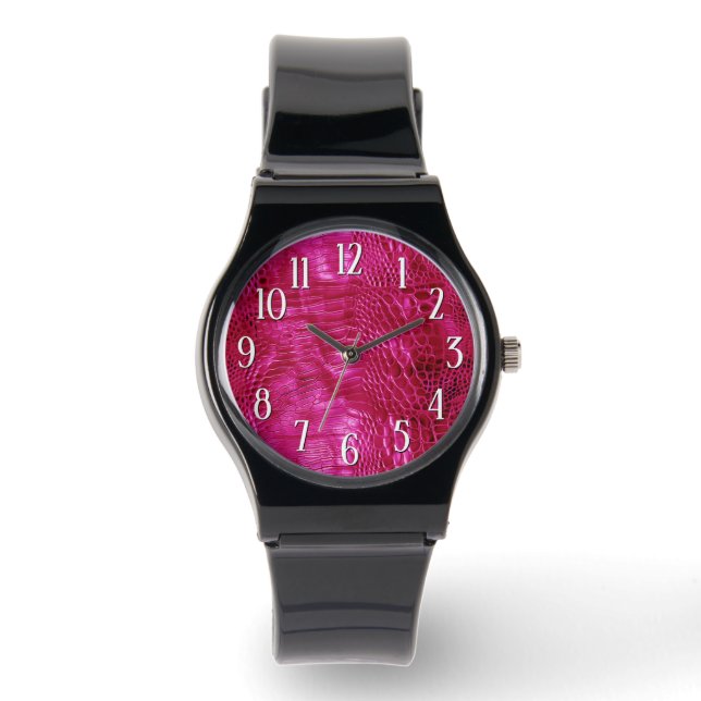 Shock rosa Faux Leather Armbandsur (Framsida)