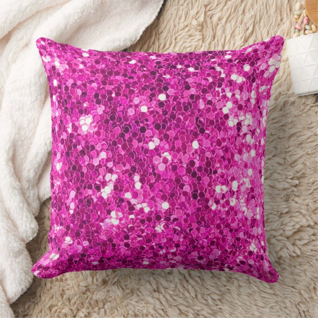 Shock rosa Faux Sequin Glitter Dekorativ kudde (Filt)